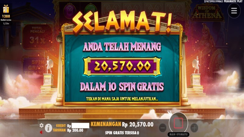 Ucapan Selamat dalam Game Slot Wisdom of Athena