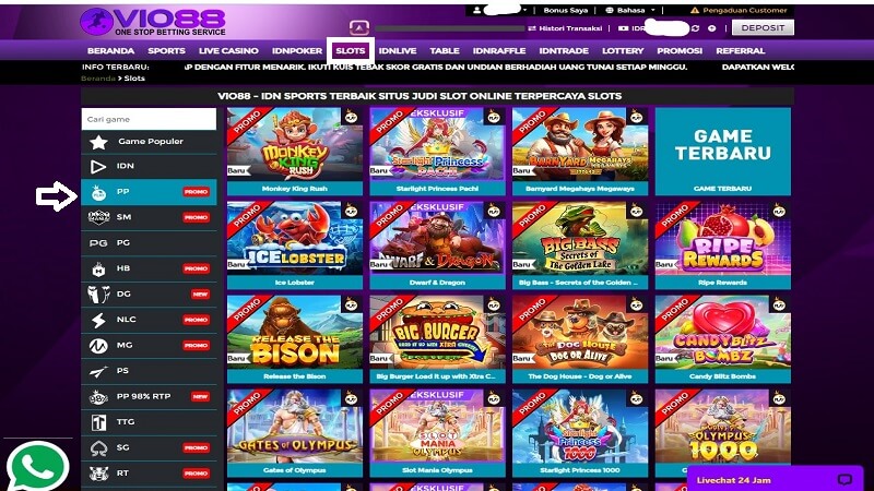 Tampilan kumpulan permainan slot