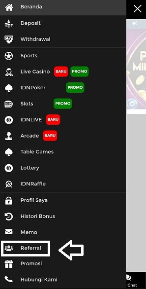 letak menu referral dari beranda akun