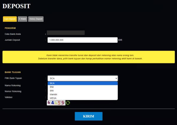 Menu Deposit Akun di IDN Poker